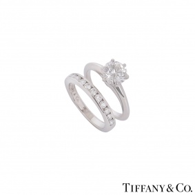 Tiffany & Co. Platinum Diamond Ring 1.36ct G/VVS1 With Diamond Half Eternity Ring